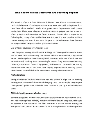 why modern private detectives are becoming popular