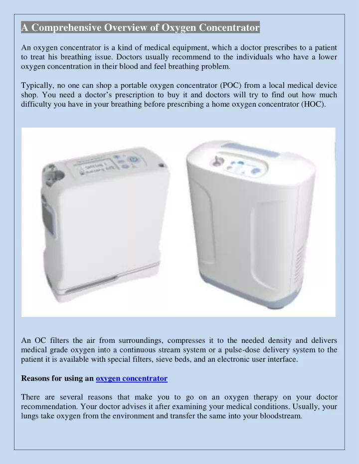 a comprehensive overview of oxygen concentrator