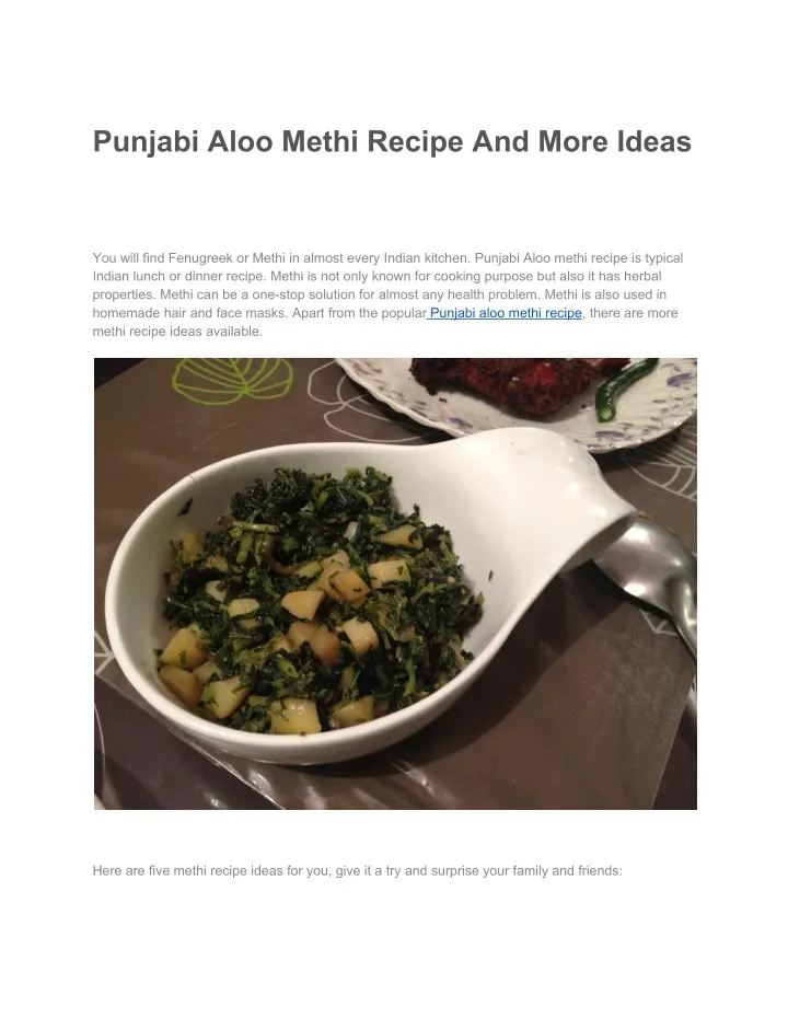 punjabi aloo methi recipe and more ideas