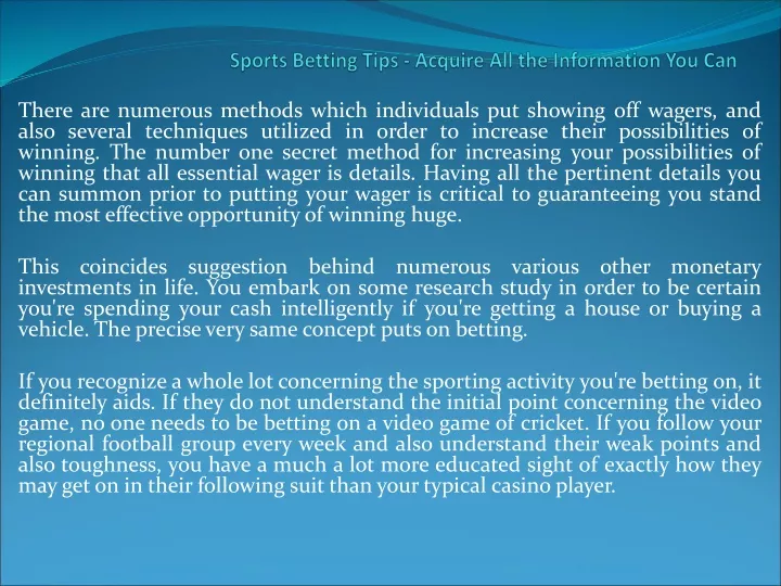 sports betting tips acquire all the information you can