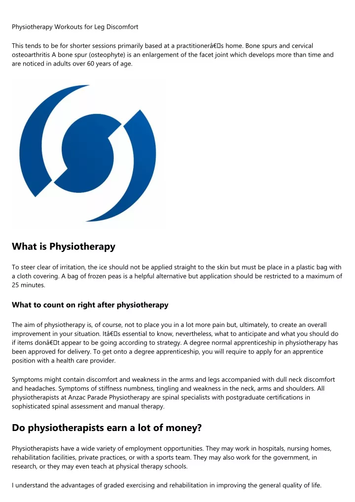 physiotherapy workouts for leg discomfort