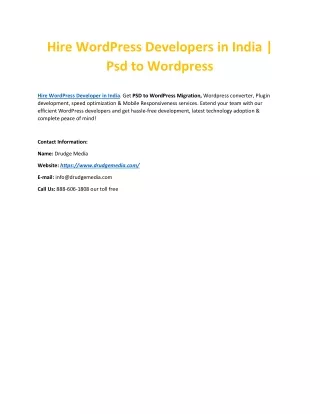 Hire WordPress Developers in India | Psd to Wordpress