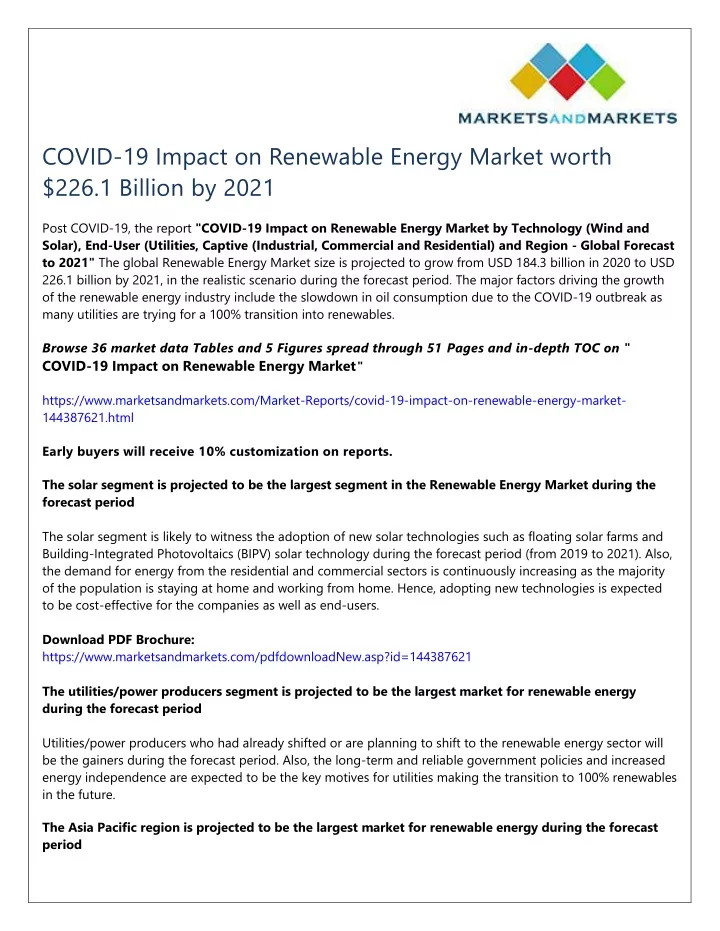 covid 19 impact on renewable energy market worth