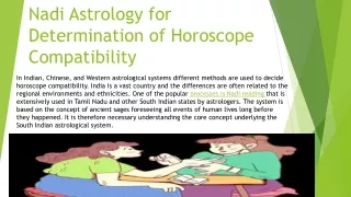 Nadi Astrology for Determination of Horoscope Compatibility