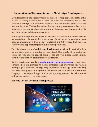 Imperatives of Documentation in Mobile App Development
