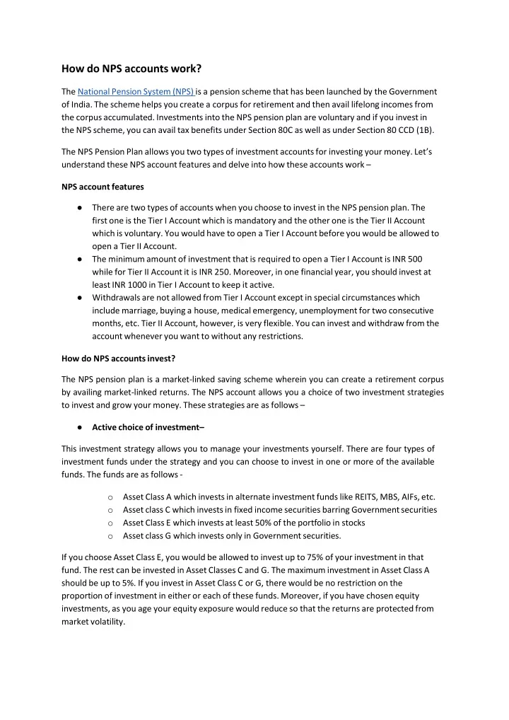 how do nps accounts work the national pension