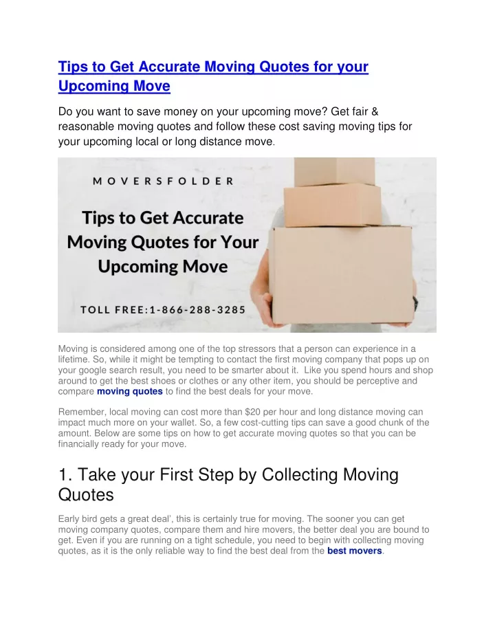 tips to get accurate moving quotes for your