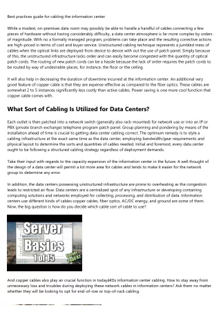 best practices guide for cabling the information