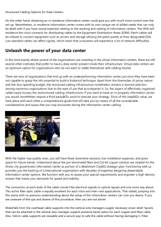 structured cabling options for data centers