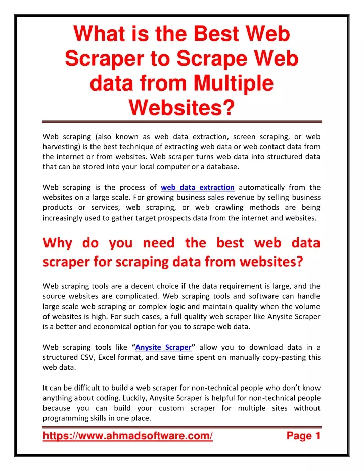 what is the best web scraper to scrape web data