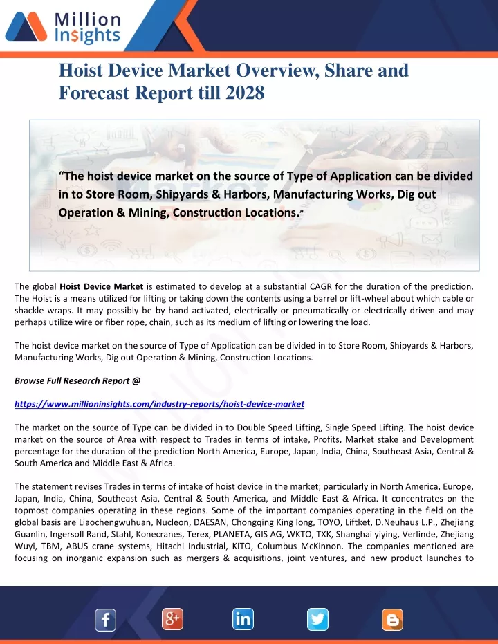 hoist device market overview share and forecast