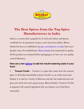 The Best Spices from the Top Spice Manufacturers in India