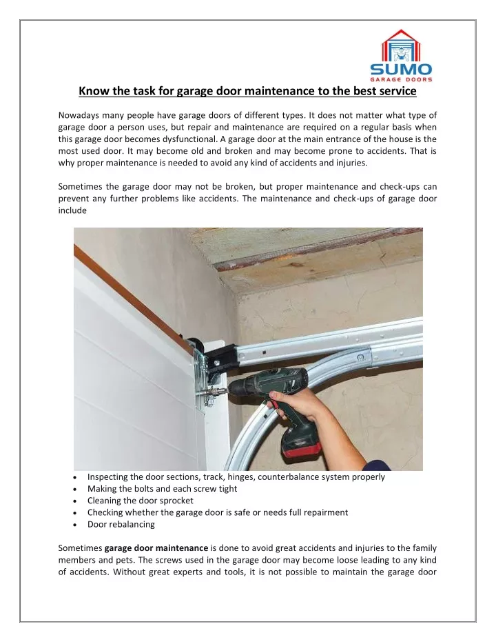 know the task for garage door maintenance