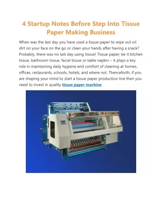 4 Startup Notes Before Step Into Tissue Paper Making Business