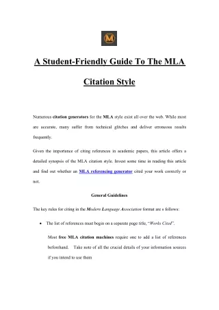 a student friendly guide to the mla