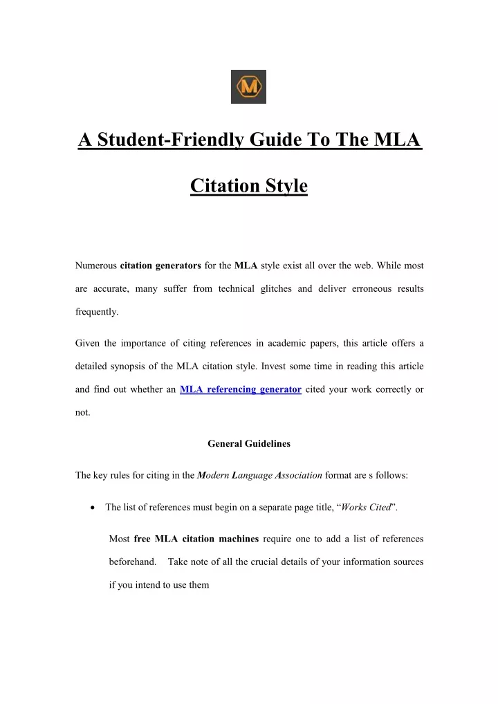 a student friendly guide to the mla