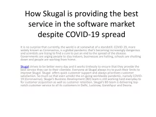 How Skugal is providing the best service in the software market despite COVID-19 spread