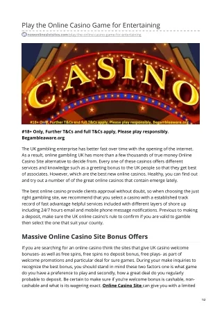 play the online casino game for entertaining