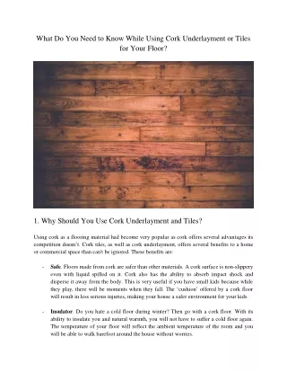 what do you need to know while using cork