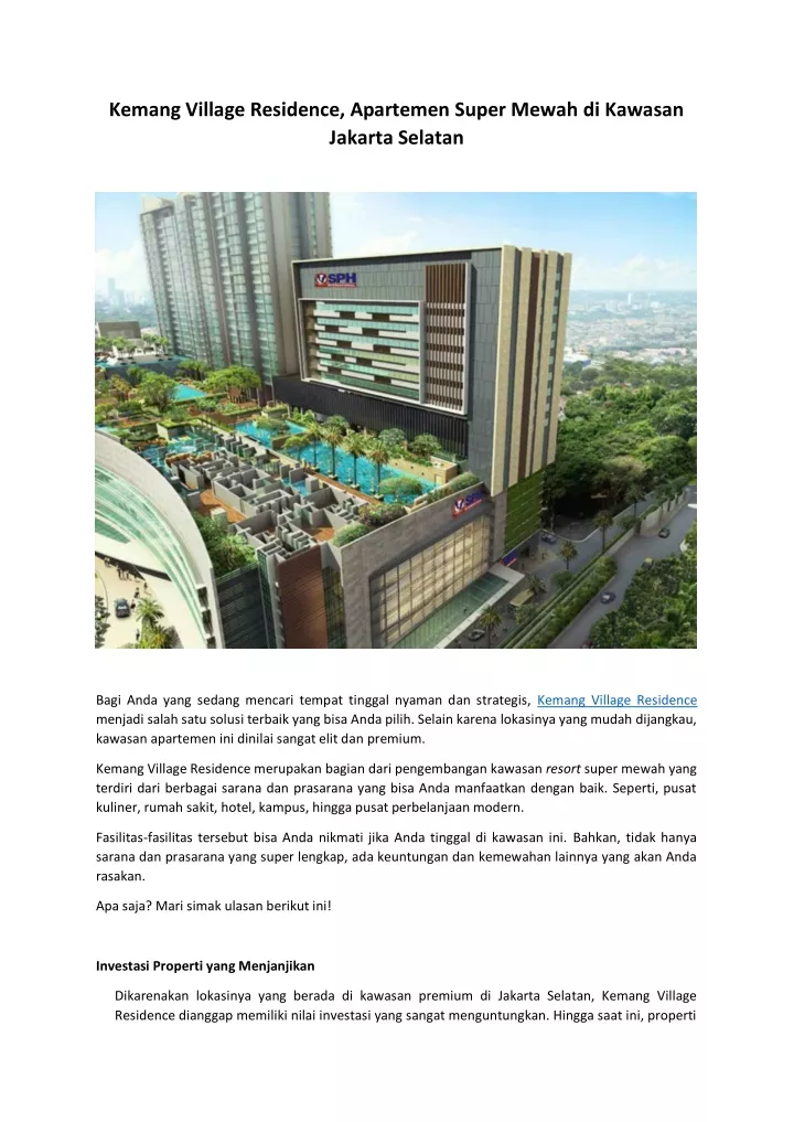 kemang village residence apartemen super mewah