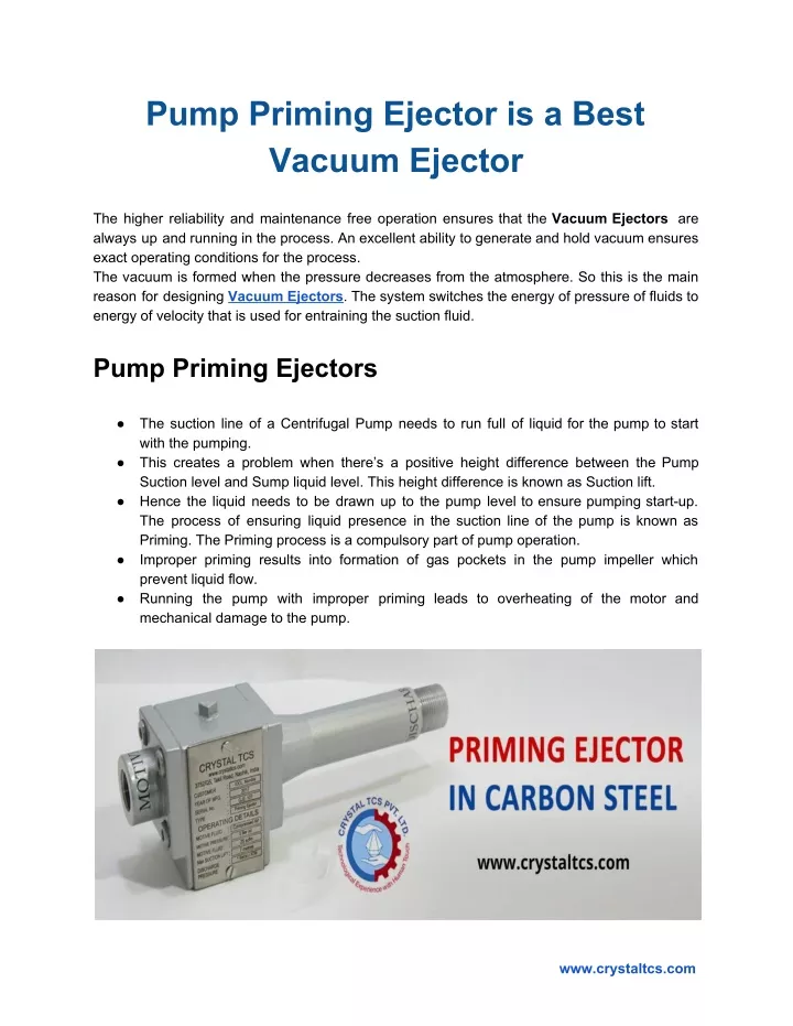 pump priming ejector is a best vacuum ejector