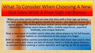 what to consider when choosing a new slot sites with a free sign up bonus
