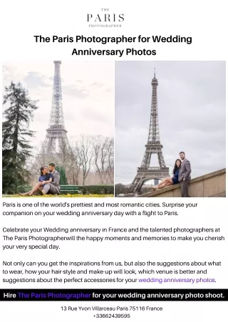The Paris Photographer for Wedding Anniversary Photos