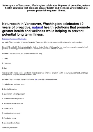 Naturopath in Vancouver, Washington celebrates 10 years of proactive, natural health solutions that promote greater heal