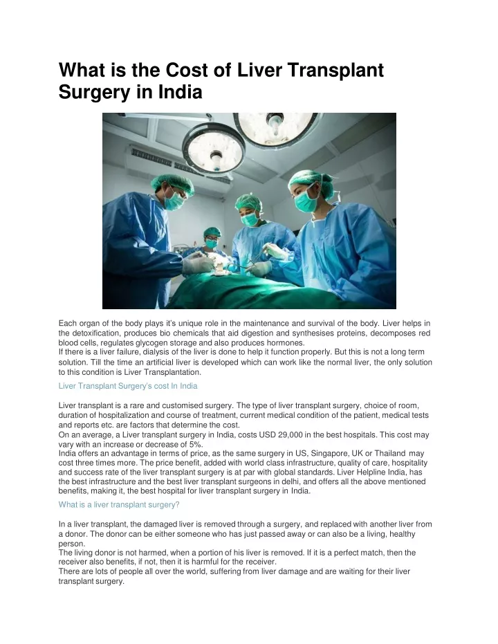 what is the cost of liver transplant surgery in india