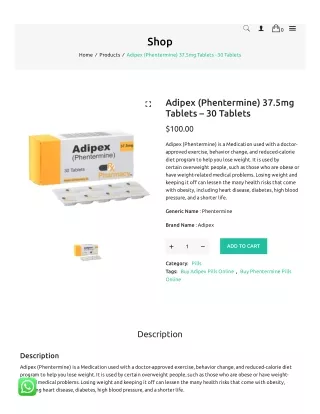 Order Adipex Phentermine 5mg Tablets Online - 30 Tablets Pack