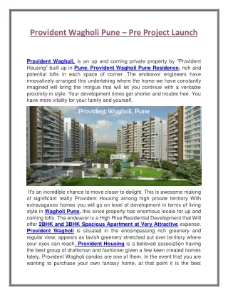 provident wagholi pune pre project launch