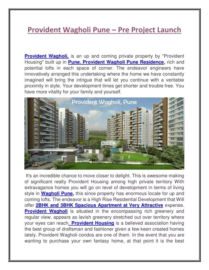 provident wagholi pune pre project launch