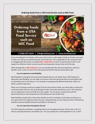 ordering foods from a usa food service such