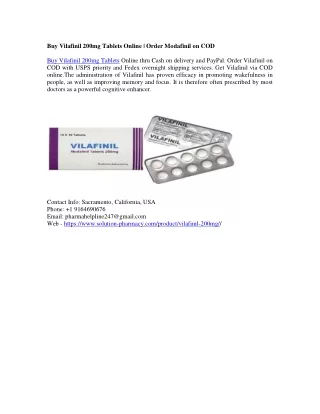 Buy Vilafinil 200mg Tablets Online | Order Modafinil on COD