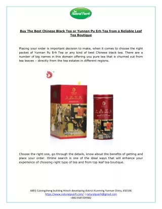 Buy The Best Chinese Black Tea or Yunnan Pu Erh Tea from a Reliable Leaf Tea Boutique