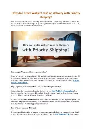 Order waklert COD Online with priority shipping