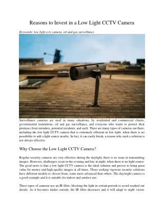 reasons to invest in a low light cctv camera
