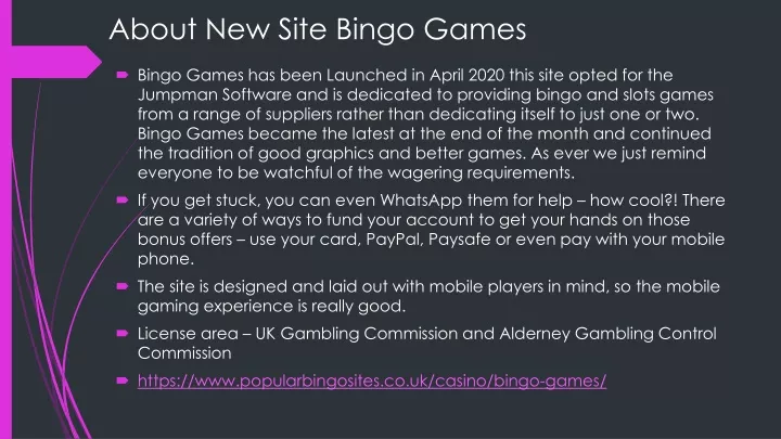 about new site bingo games