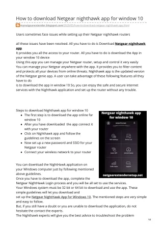 How to download Netgear nighthawk app for window 10