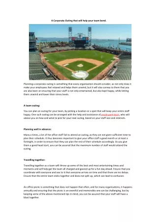 a corporate outing that will help your team bond