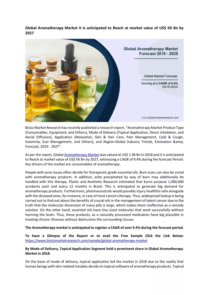 global aromatherapy market it is anticipated