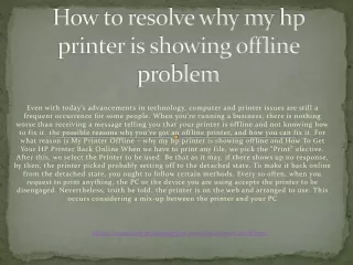 how to resolve why my hp printer is showing offline problem