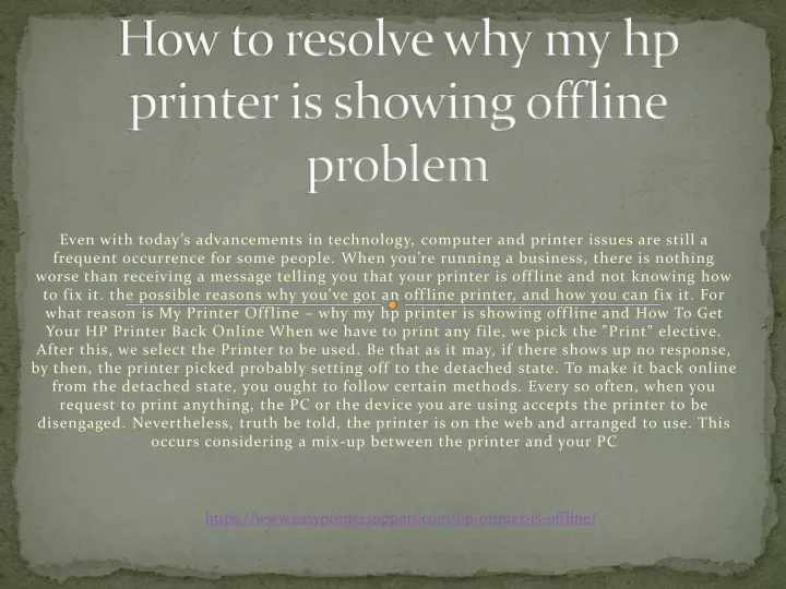 how to resolve why my hp printer is showing offline problem