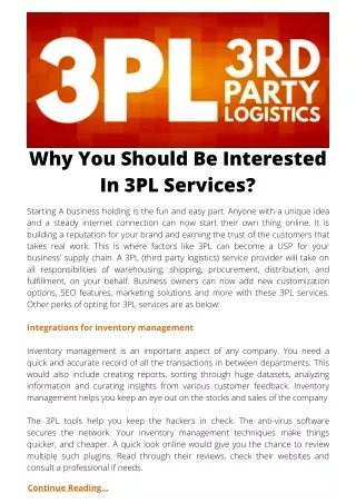 Why You Should Be Interested In 3PL Services?
