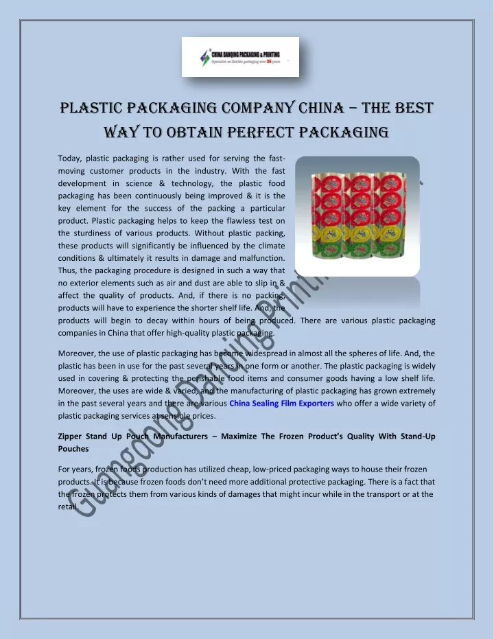 plastic packaging company china the best