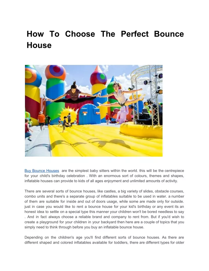 how to choose the perfect bounce house