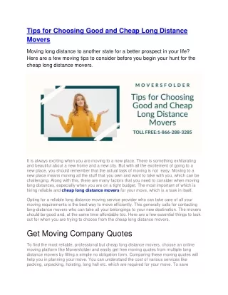 tips for choosing good and cheap long distance