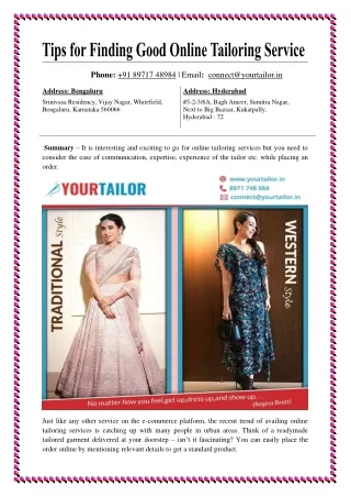 phone 91 89717 48984 email connect@yourtailor