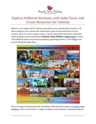 explore different horizons with india tours