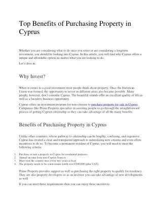 Top Benefits of Purchasing Property in Cyprus